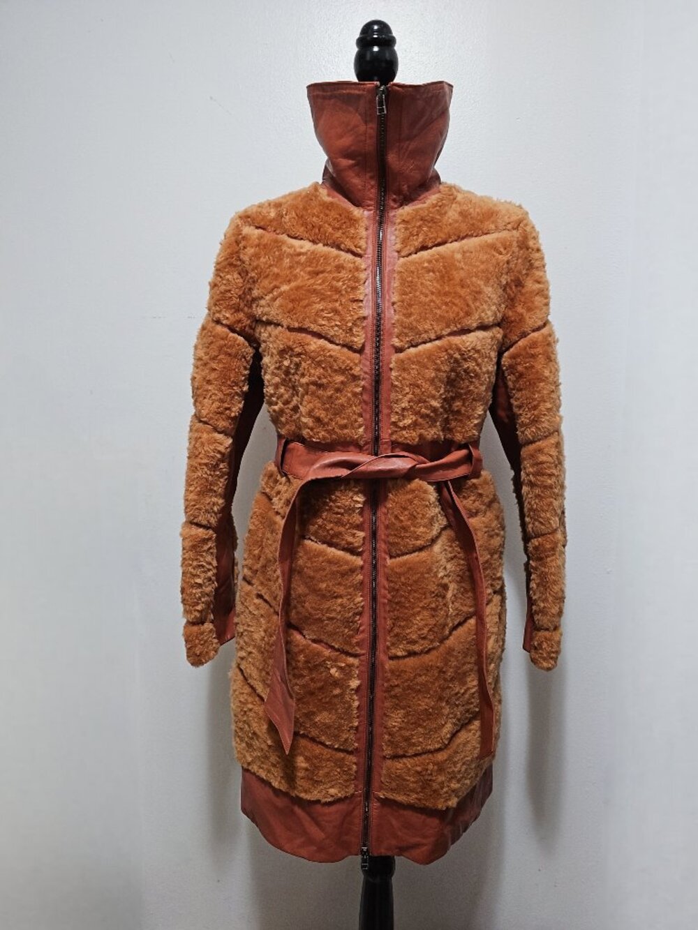 New Real Merino Sheepskin Shearling Lamb Fur Jacket Orange Pumpkin Camel No Fox